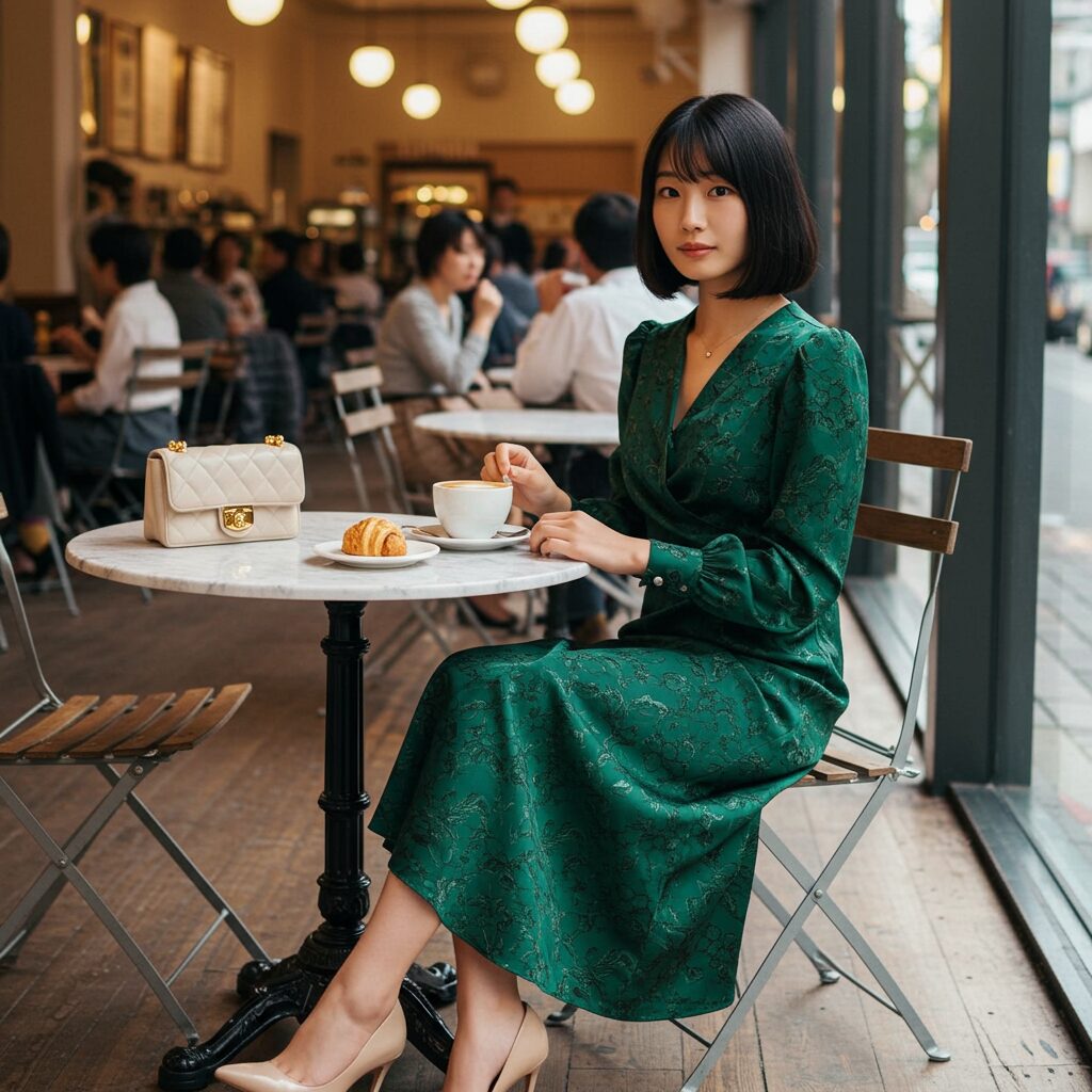 カフェでくつろぐおしゃれな女性