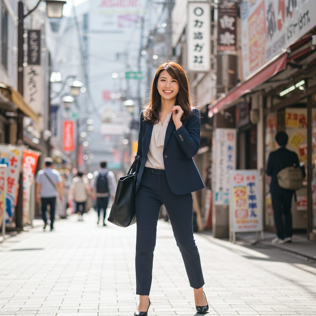 通勤服を着ている日本人女性